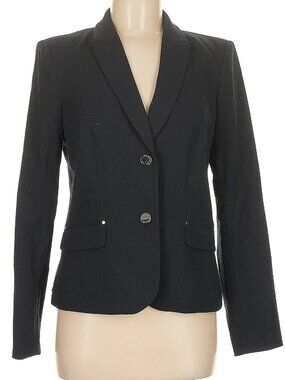 Calvin Klein sz 8 Black Blazer Two Buttons Studs Pockets Lined Slit Fully Lined